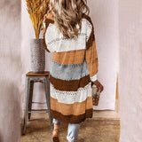 BEAUTIFUL I AM Color Block Open Front Openwork Cardigan