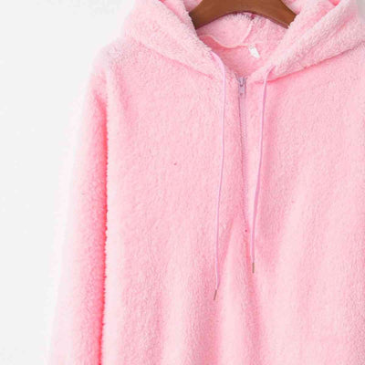 BEAUTIFUL I AM Quarter-Zip Drawstring Teddy Hoodie