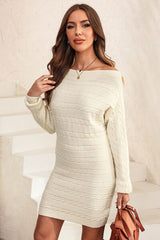 BEAUTIFUL I AM Cable-Knit Boat Neck Sweater Dress