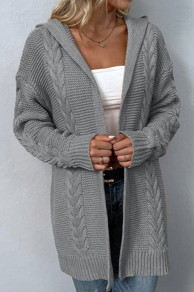 BEAUTIFUL I AM Cable-Knit Dropped Shoulder Hooded Cardigan