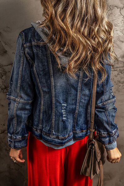 BEAUTIFUL I AM Contrast Zip-Up Hooded Denim Jacket