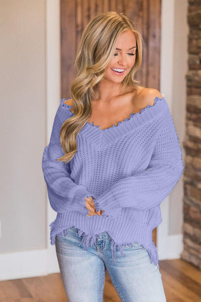 BEAUTIFUL I AM Frayed Hem Dropped Shoulder Sweater