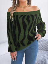 BEAUTIFUL I AM Off-Shoulder Animal Print Long Sleeve Sweater