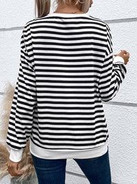 BEAUTIFUL I AM Heart Patch Striped Round Neck Long Sleeve Sweatshirt