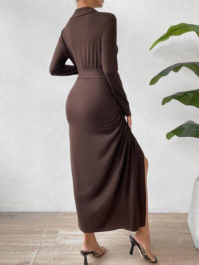 BEAUTIFUL I AM Tied Slit Long Sleeve Wrap Dress