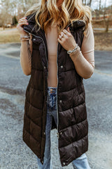 BEAUTIFUL I AM Longline Hooded Sleeveless Puffer Vest Jacket