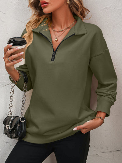 BEAUTIFUL I AM Zip-Up Dropped Shoulder Sweatshirt