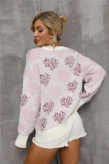 BEAUTIFUL I AM Heart Pattern Round Neck Long Sleeve Sweater