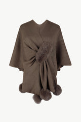 BEAUTIFUL I AM Surplice Neck Pom-Pom Trim Poncho