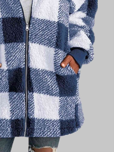 BEAUTIFUL I AM Plaid Zip-Up Hooded Jacket with Pockets