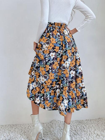 BEAUTIFUL I AM Printed Ruffle Hem Midi Skirt Dress