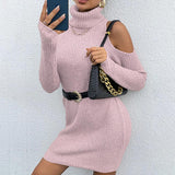 BEAUTIFUL I AM Cold Shoulder Turtleneck Sweater Dress