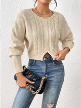 BEAUTIFUL I AM Cable-Knit Slit Drop Shoulder Sweater