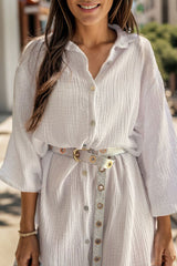 BEAUTIFUL I AM Texture Button Up Collared Neck Shirt Dress