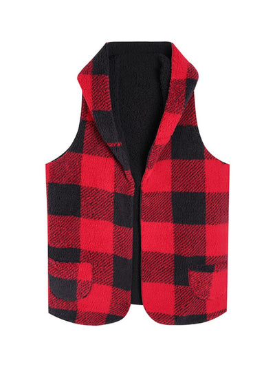 BEAUTIFUL I AM Plaid Hooded Vest Jacket