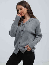 BEAUTIFUL I AM Button Down Drawstring Hooded Cardigan