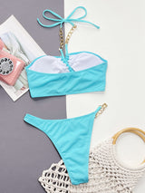 BEAUTIFUL I AM Halter Neck Chain Detail Two-Piece Bikini Swim Set