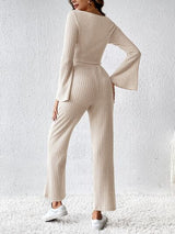 BEAUTIFUL I AM Ribbed Flare Sleeve Top and Pants Set