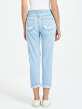 BEAUTIFUL I AM Button Fly Distressed Cropped Jeans