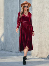 BEAUTIFUL I AM Tie Front Long Sleeve Slit Dress