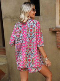 BEAUTIFUL I AM Floral Collared Neck Top and Shorts Set