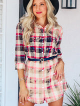 BEAUTIFUL I AM Plaid Button-Down Mini Dress