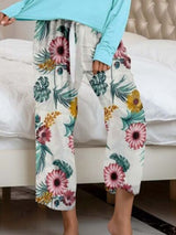 BEAUTIFUL I AM Round Neck Top and Printed Pants Lounge Sleep Wear Set