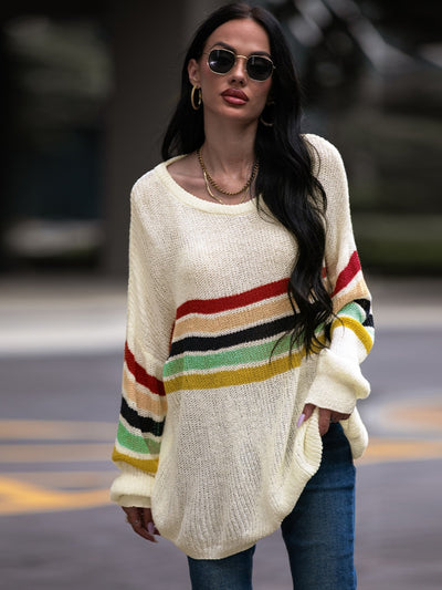 BEAUTIFUL I AM Striped Round Neck Sweater