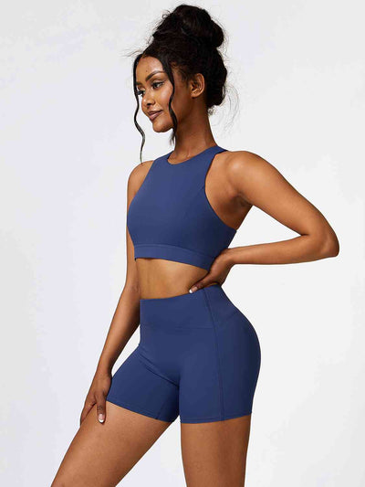 BEAUTIFUL I AM Cutout Cropped Sport Tank and Shorts Active Wear Set