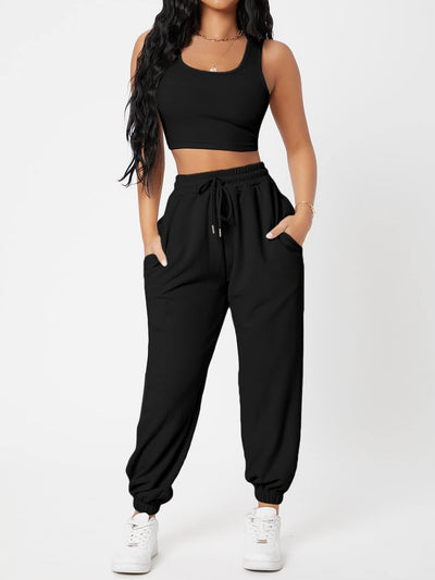 BEAUTIFUL I AM Wide Strap Top and Drawstring Joggers Set