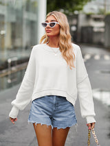 BEAUTIFUL I AM Dropped Shoulder Round Neck Long Sleeve Knit Top Sweater