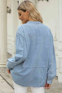 BEAUTIFUL I AM Notched Neck Denim Top Shirt