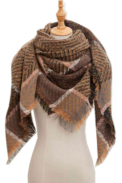 BEAUTIFUL I AM Plaid Raw Hem Polyester Scarf