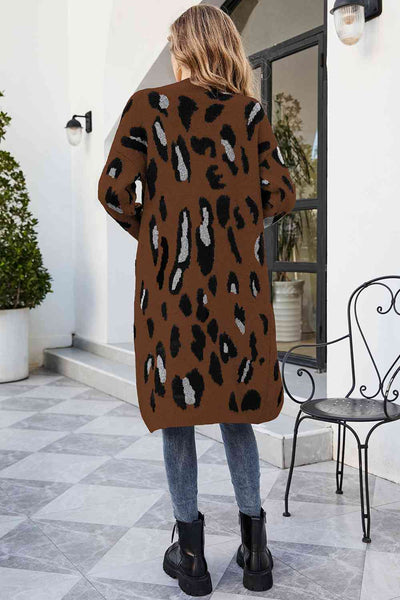 BEAUTIFUL I AM Leopard Open Front Cardigan with Pockets