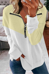 BEAUTIFUL I AM Contrast Zip-Up Collared Neck Dropped Shoulder Blouse Shirt