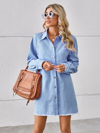 BEAUTIFUL I AM Raw Hem Button Up Denim Dress