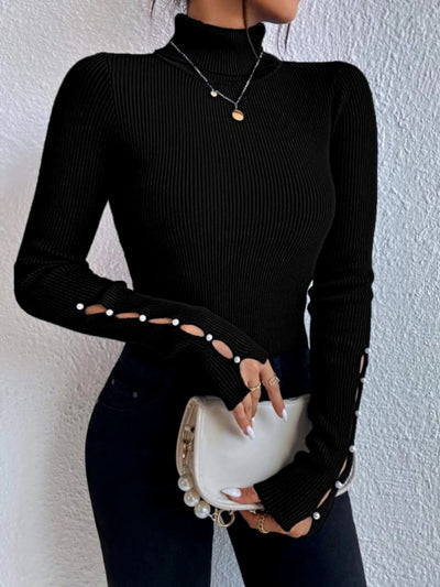 BEAUTIFUL I AM Cutout Turtleneck Rib-Knit Top Shirt