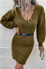 BEAUTIFUL I AM Ribbed Long Sleeve Sweater Dress