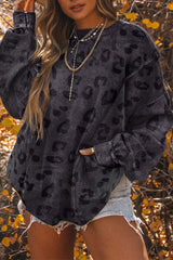 BEAUTIFUL I AM Leopard Round Neck Dropped Shoulder Sweatshirt