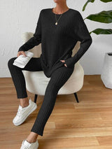 BEAUTIFUL I AM Ribbed Round Neck Top and Pants Set