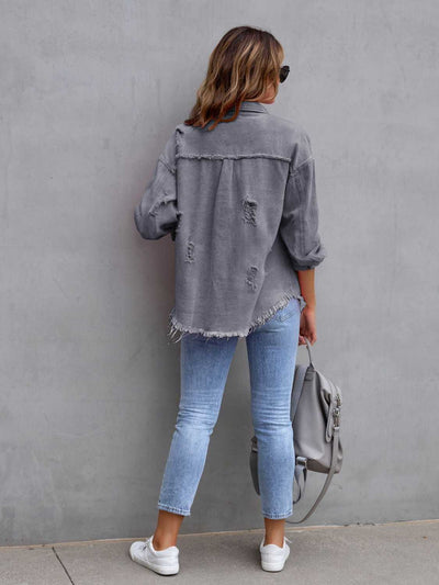 BEAUTIFUL I AM Distressed Drop Shoulder Denim Jacket