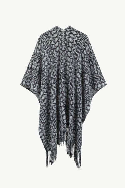 BEAUTIFUL I AM Open Front Fringe Hem Poncho