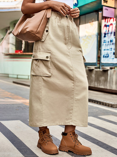 BEAUTIFUL I AM Drawstring Waist Slit Denim Skirt Dress