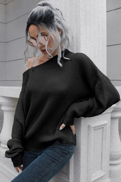 BEAUTIFUL I AM Off-Shoulder Ribbed Long Sleeve Pullover Sweater Shirt