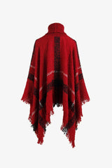 BEAUTIFUL I AM Plaid Turtleneck Raw Hem Poncho