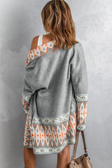 BEAUTIFUL I AM Geometric Open Front Long Sleeve Cardigan