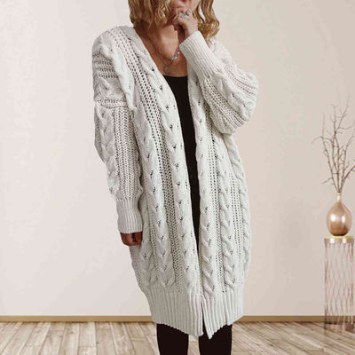 BEAUTIFUL I AM Cable-Knit Open Front Dropped Shoulder Cardigan