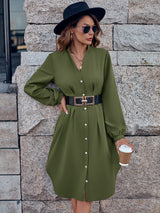 BEAUTIFUL I AM Notched Neck Long Sleeve Dress