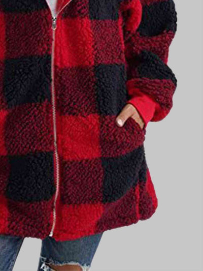 BEAUTIFUL I AM Plaid Zip-Up Hooded Jacket with Pockets