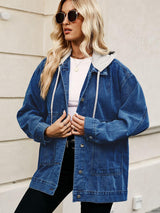 BEAUTIFUL I AM Drawstring Button Down Hooded Denim Jacket